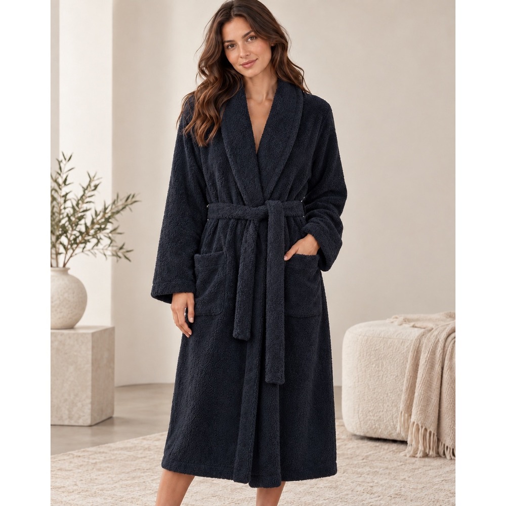 Barefoot Dreams Robe Women 3 Large Black CozyChic Style Shawl Collar Belted